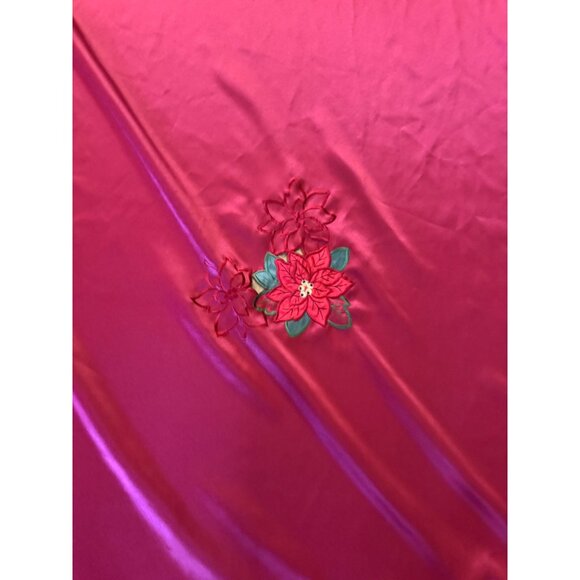 St.Nicholas Square Red Embroidered Tablecloth With Floral Poinsettia Design 120 - Picture 4 of 10